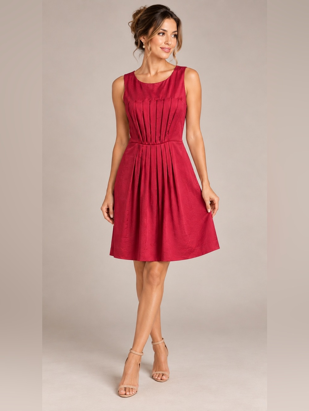 Veronika Maine Formal Dress Sz 8 Sleeveless Pleated Sheath Lined Made Australia